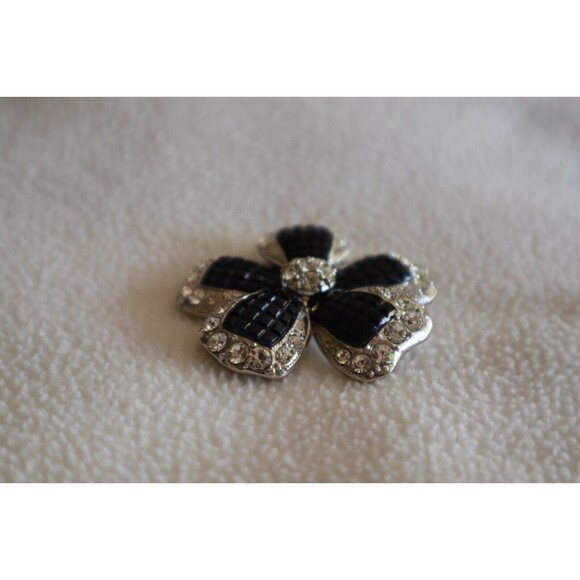 Vintage Signed Avon Blue Waffle Lucite Rhinestone Flower Silver Tone Brooch 1.8" - Picture 10 of 14